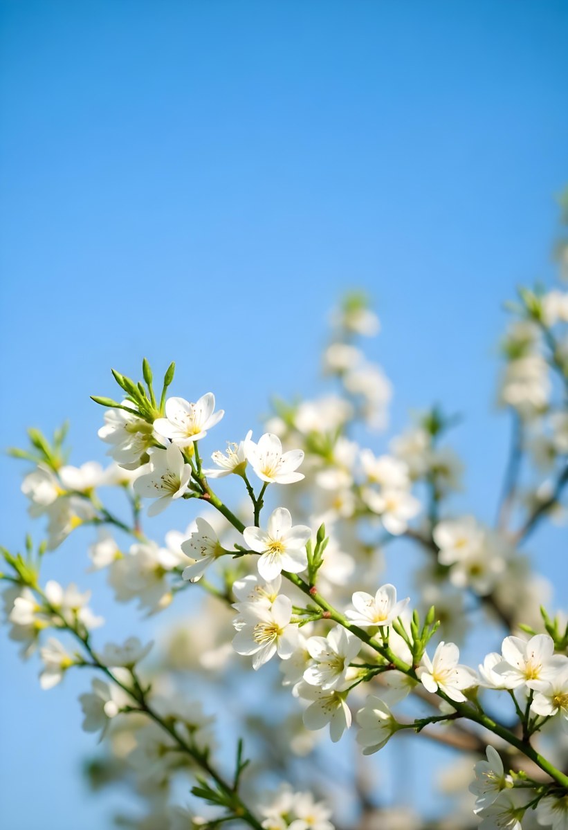 White Cherry Blossoms On A Branch Against A Clear Blue Sky 6 4854
