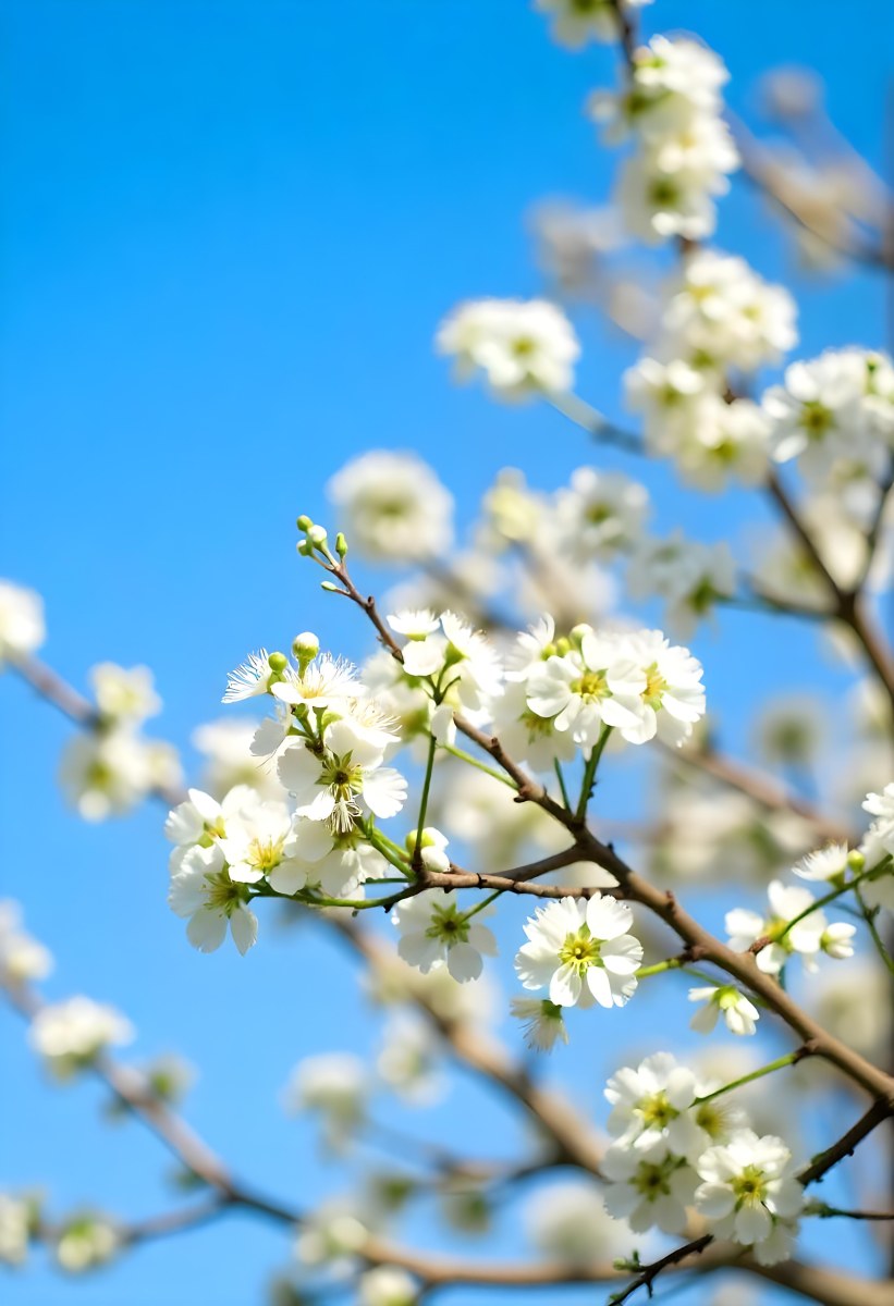 White Cherry Blossoms On A Branch Against A Clear Blue Sky 7 47b1