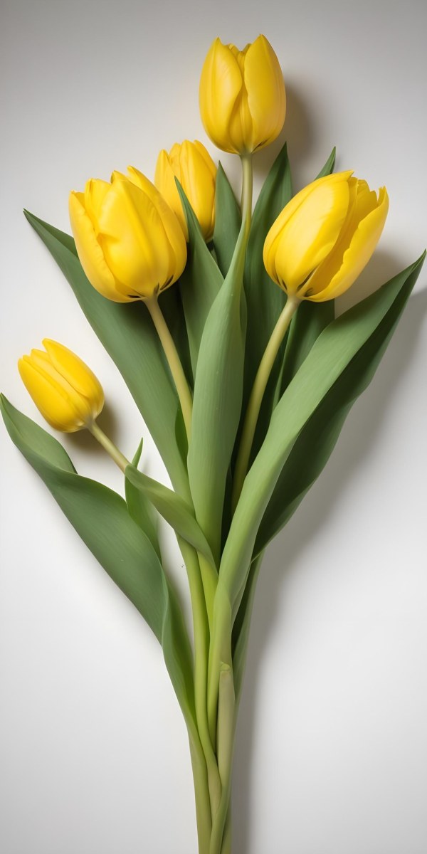 Yellow Tulips With Green Stems And Leaves Against 37 89f2