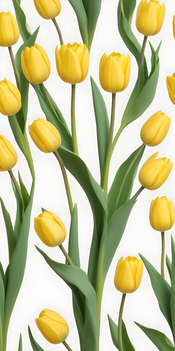 Yellow Tulips With Green Stems And Leaves Against 49 Be86