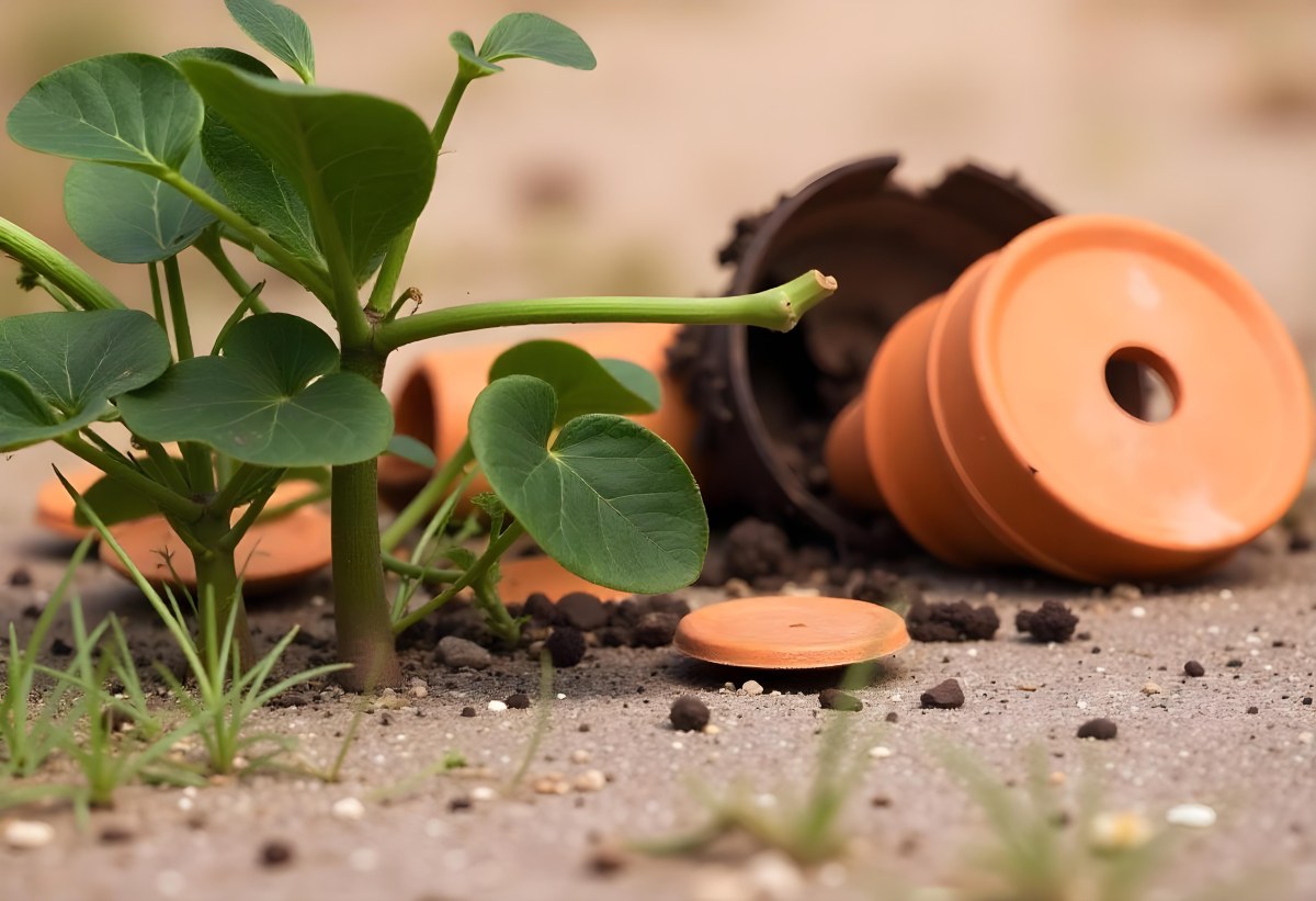 Young Green Plants Sprouting From Soil With A Broken Terracotta Pot In The Background 12 Bf4c