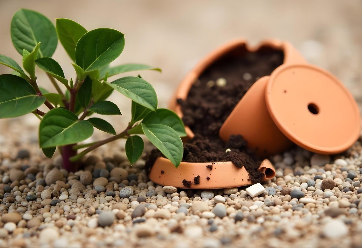 Young Green Plants Sprouting From Soil With A Broken Terracotta Pot In The Background 8 66a0