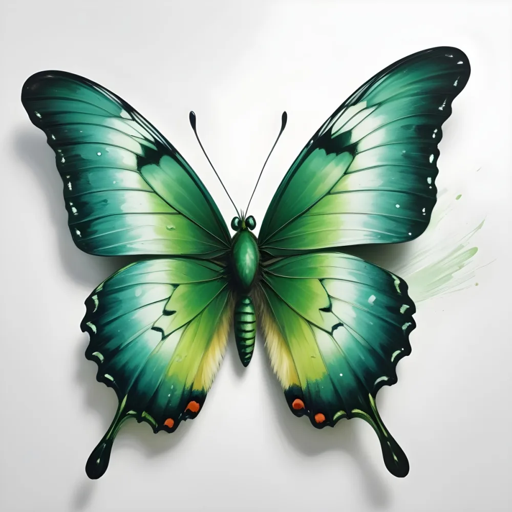 Oil Painting A Green Butterfly With Open Wings Detailed Wing Patterns And A Gradient Of Light And Dark Green Shades Isolated On A White Background Creative Extremely Detailed Brush Stroke 48 E1c4