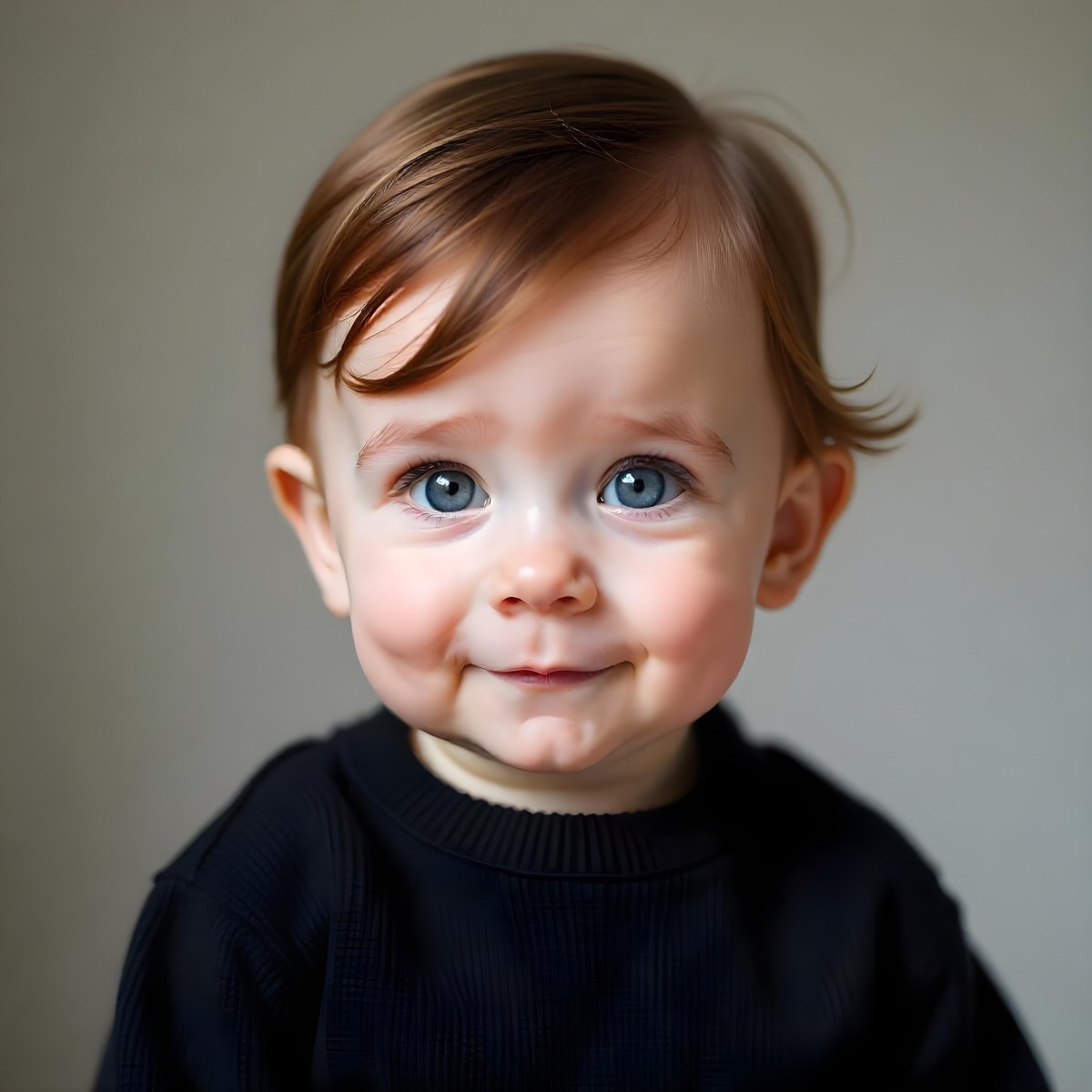 A 1 Year Old Caucasian Baby Girl With Black Hair And Brown Eyes Wearing A Black Sweater Smiling At The Camera 13 1fdf