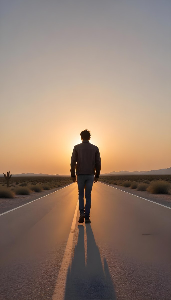 A 25 Year Old Indian Man With Black Hair Walking Away On A Road During Sunset Wearing A Jacket And Jeans In A Desert Landscape 27 Ed35