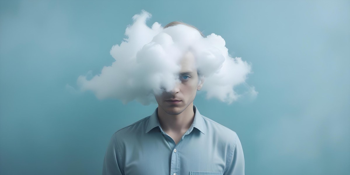 A 30 Year Old White Man With A Cloud Covering His Face Light Blue Background 12 3a1c