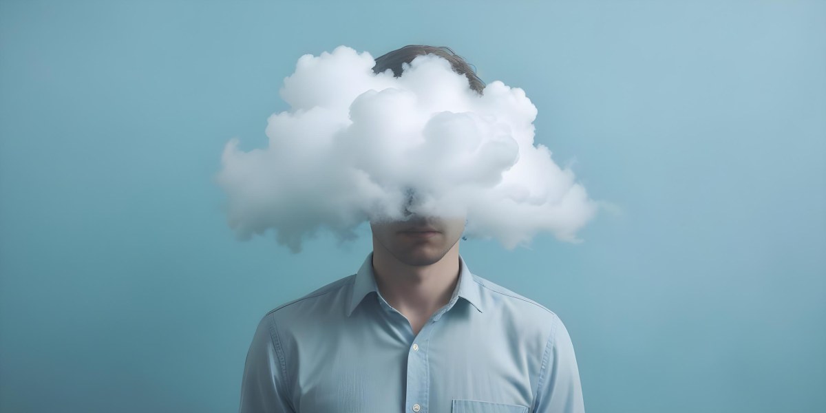 A 30 Year Old White Man With A Cloud Covering His Face Light Blue Background 2 C827