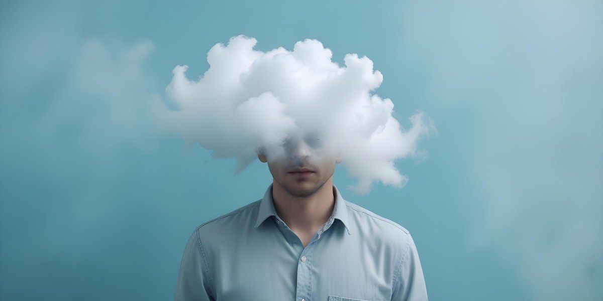 A 30 Year Old White Man With A Cloud Covering His Face Light Blue Background 21 C960