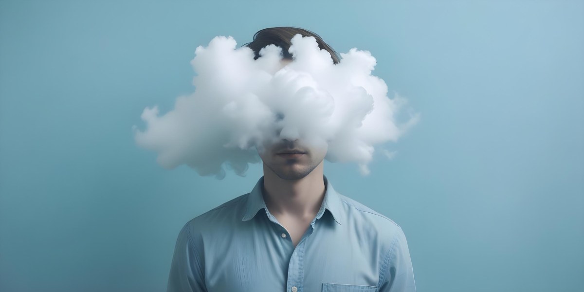 A 30 Year Old White Man With A Cloud Covering His Face Light Blue Background 31 A33a