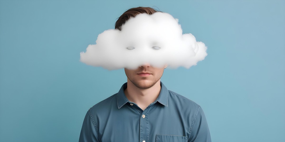 A 30 Year Old White Man With A Cloud Covering His Face Light Blue Background 41 Db91