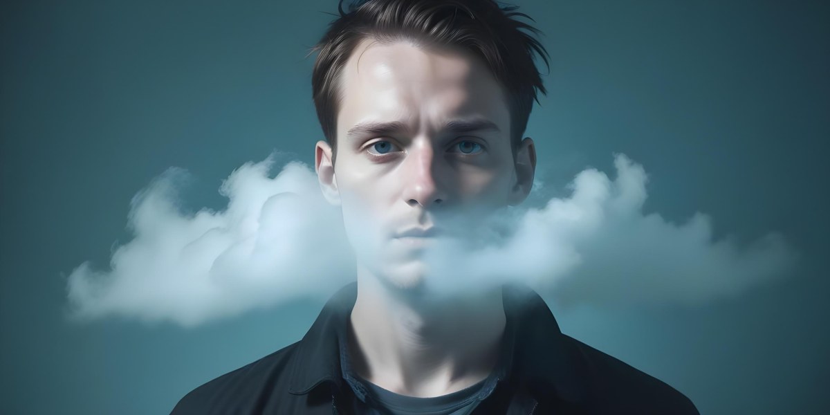 A 30 Year Old White Man With A Cloud Covering His Face Light Blue Background 46 06da