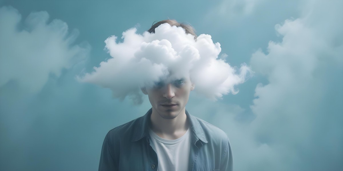 A 30 Year Old White Man With A Cloud Covering His Face Light Blue Background 47 9a76