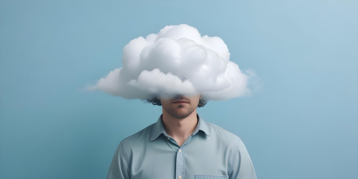 A 30 Year Old White Man With A Cloud Covering His Face Light Blue Background 9 6945