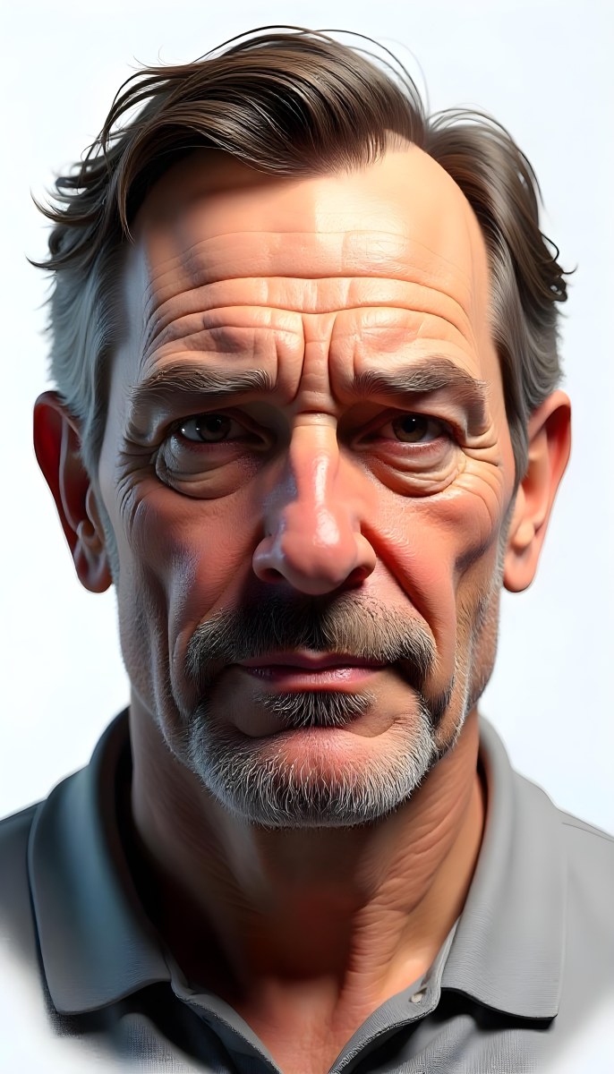 A 45 Year Old White Man With Brown Hair Drawing The Rest Of The Face With A White Marker On A White Background 26 27bf