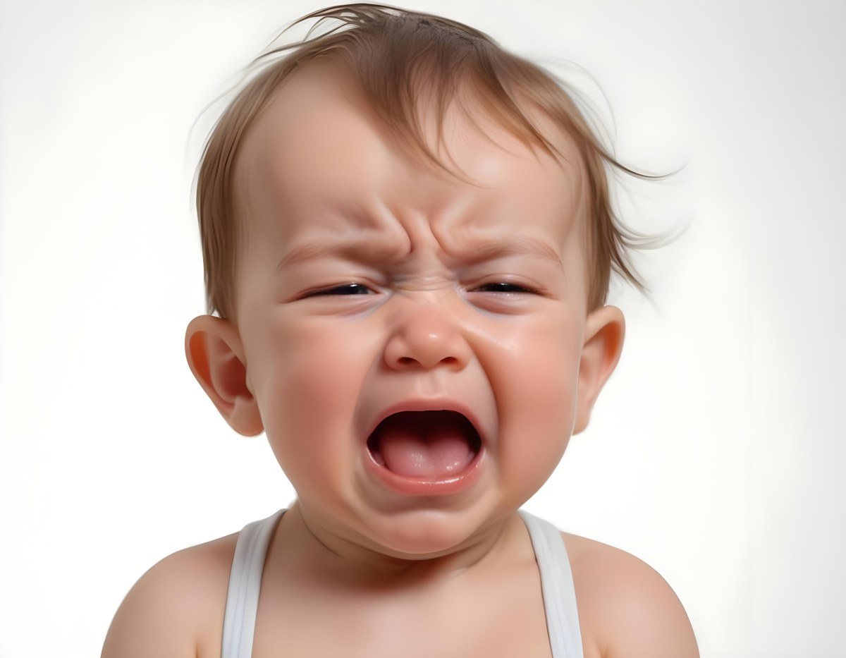A Caucasian Baby Approximately 1 Year Old With Short Light Brown Hair Crying Intensely The Baby Has A Distressed Expression With Tears Visible On The Cheeks The Background Is Plain And Light Colored 21 703d