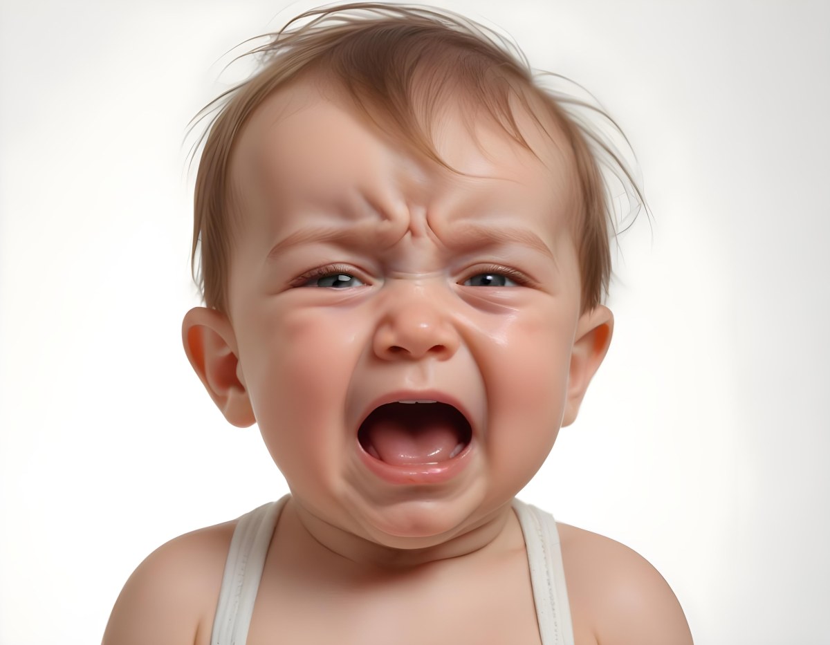 A Caucasian Baby Approximately 1 Year Old With Short Light Brown Hair Crying Intensely The Baby Has A Distressed Expression With Tears Visible On The Cheeks The Background Is Plain And Light Colored 27 0665