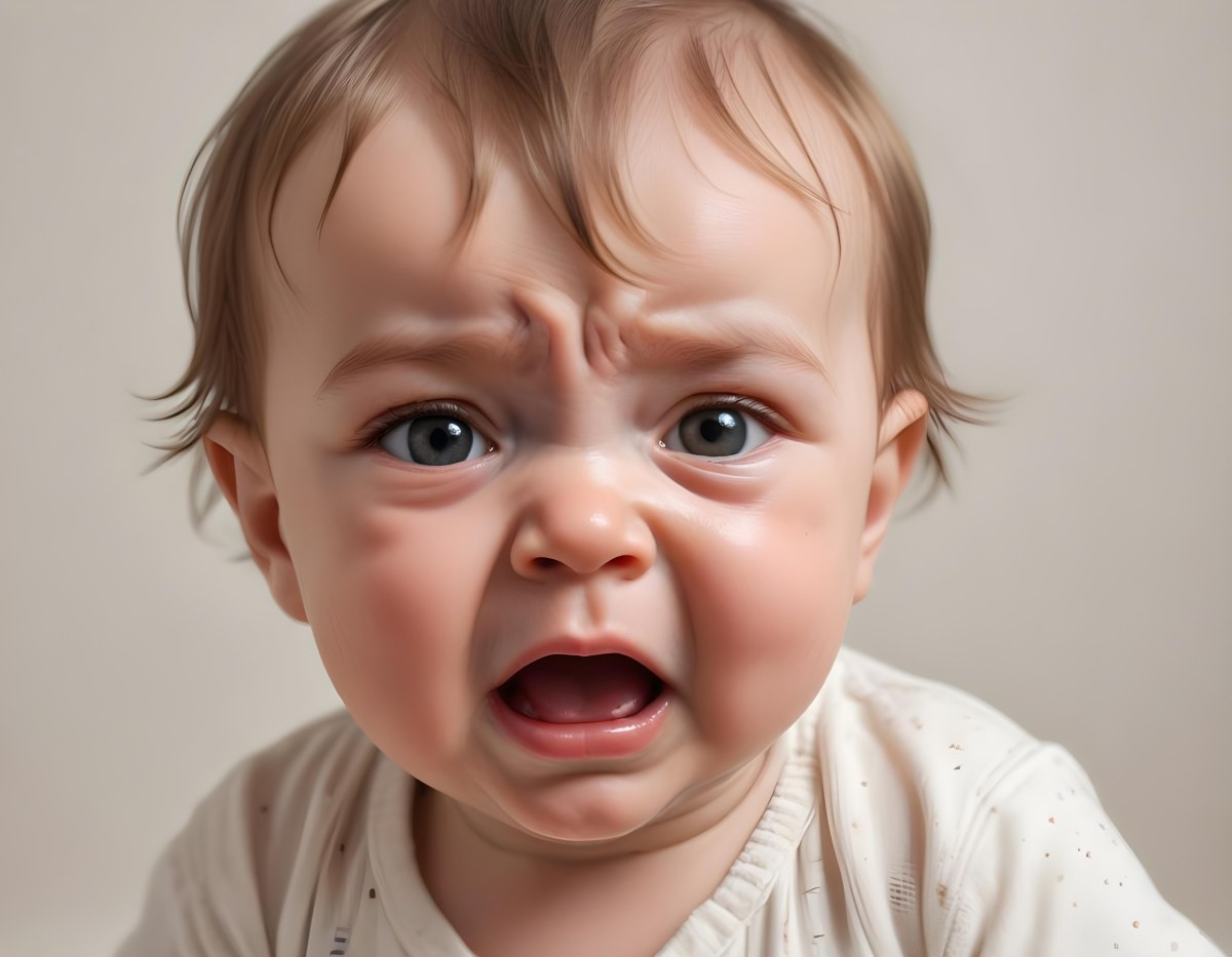 A Caucasian Baby Approximately 1 Year Old With Short Light Brown Hair Crying Intensely The Baby Has A Distressed Expression With Tears Visible On The Cheeks The Background Is Plain And Light Colored 3 5a49