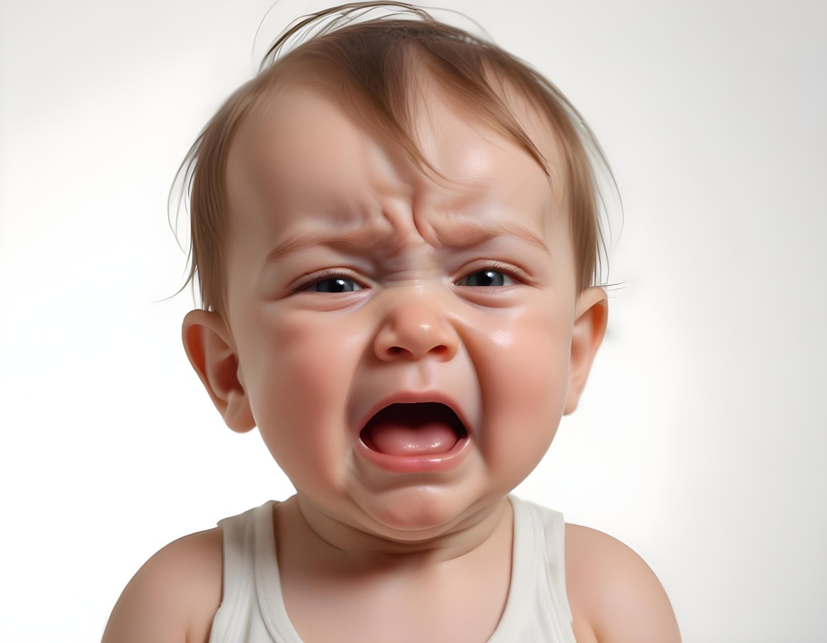 A Caucasian Baby Approximately 1 Year Old With Short Light Brown Hair Crying Intensely The Baby Has A Distressed Expression With Tears Visible On The Cheeks The Background Is Plain And Light Colored 8 E181