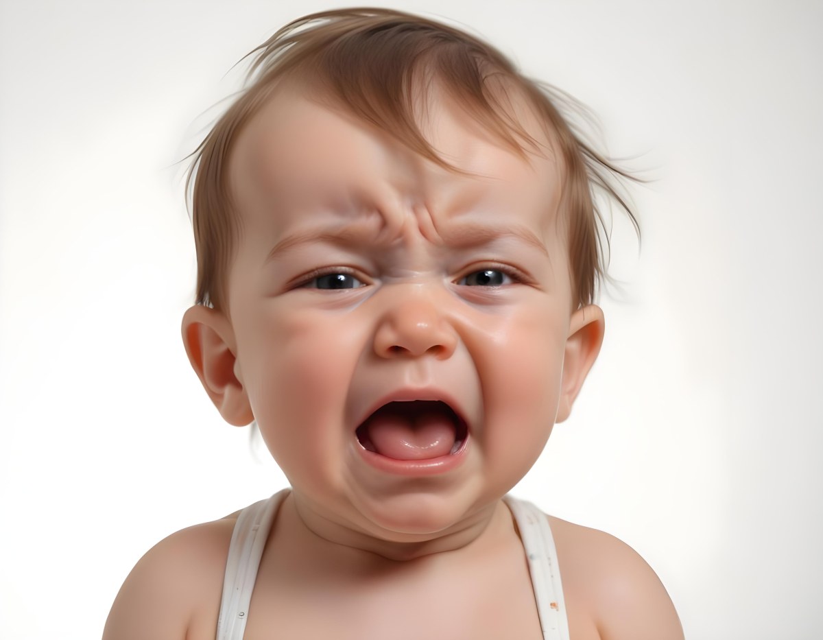 A Caucasian Baby Approximately 1 Year Old With Short Light Brown Hair Crying Intensely The Baby Has A Distressed Expression With Tears Visible On The Cheeks The Background Is Plain And Light Colored 9 Cf54