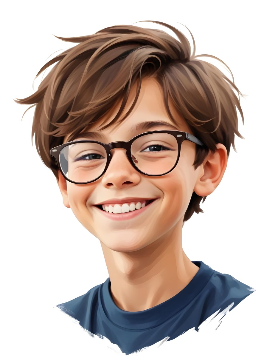 A Caucasian Boy With Brown Hair Wearing Glasses 12 Years Old Smiling In A White Background 1 F353