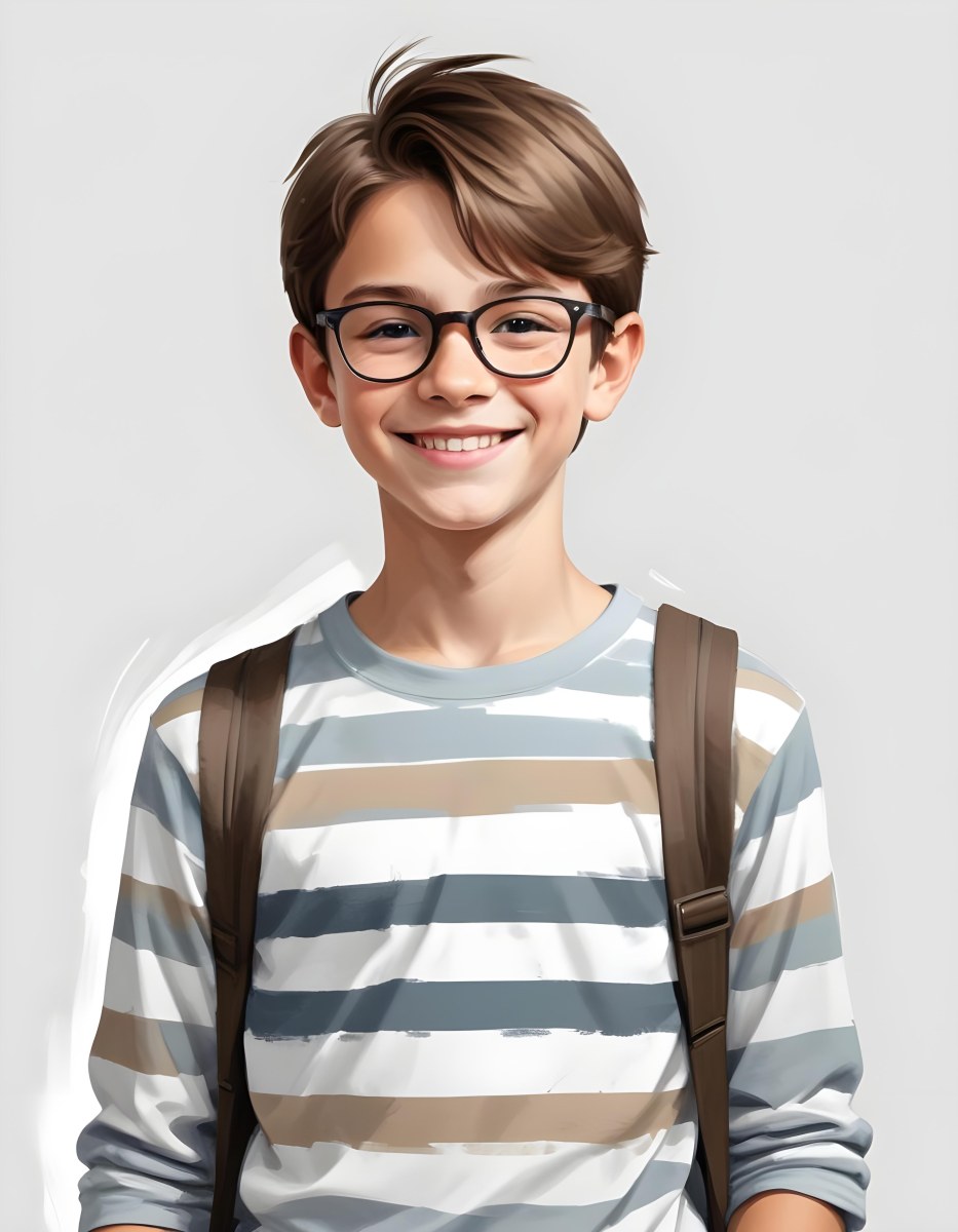 A Caucasian Boy With Brown Hair Wearing Glasses 12 Years Old Smiling In A White Background 14 4c2b