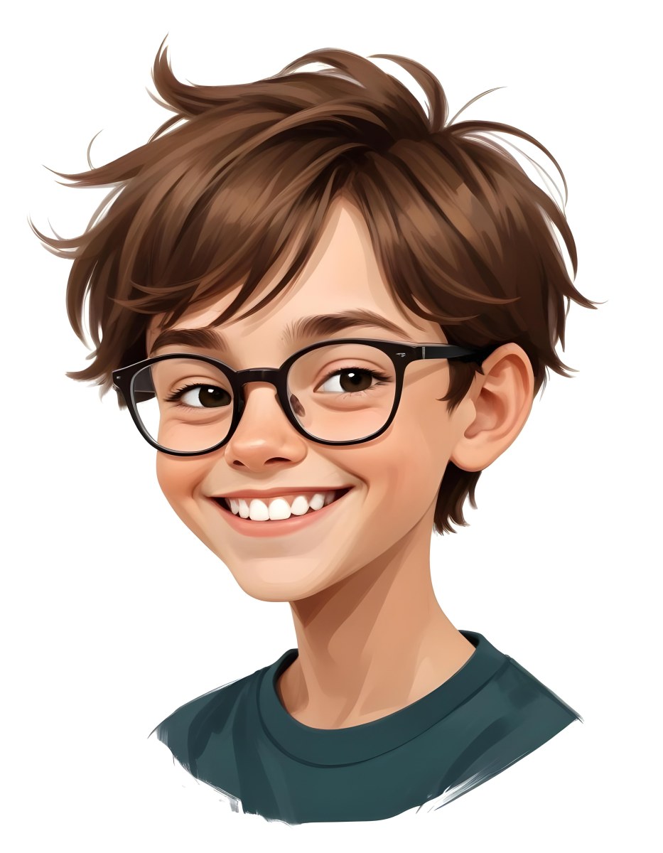 A Caucasian Boy With Brown Hair Wearing Glasses 12 Years Old Smiling In A White Background 7 96b4