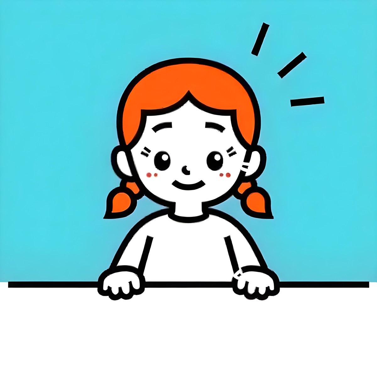 A White Girl 8 Years Old With Blue Hair In Pigtails Smiling Looking At The Viewer In Front Of A White Table And A Blue Background 30 86a0