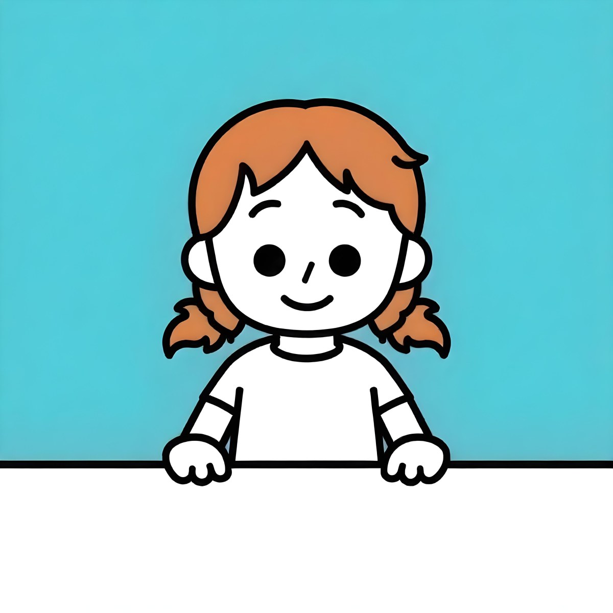 A White Girl 8 Years Old With Blue Hair In Pigtails Smiling Looking At The Viewer In Front Of A White Table And A Blue Background 7 38e0
