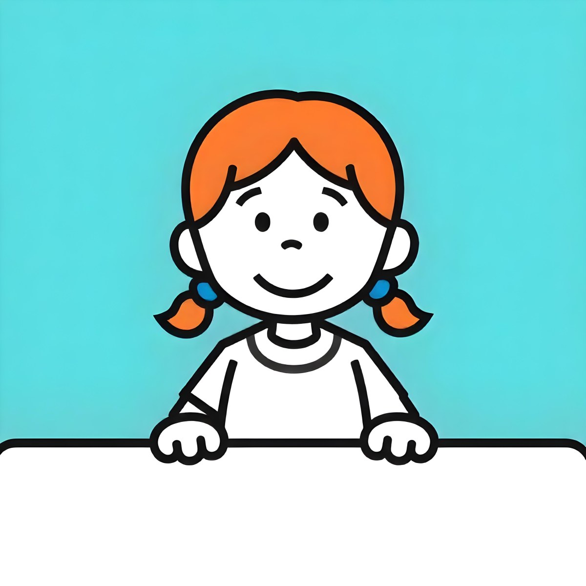 A White Girl 8 Years Old With Blue Hair In Pigtails Smiling Looking At The Viewer In Front Of A White Table And A Blue Background 8 904a