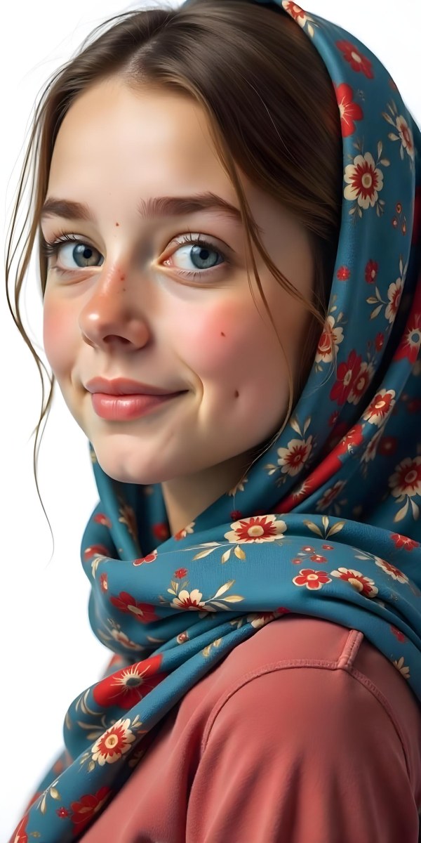 A White Girl With Freckles 21 Years Old Light Brown Hair Wearing A Hijab With Floral Ornaments Light Skin In A White Background 29 Ed73