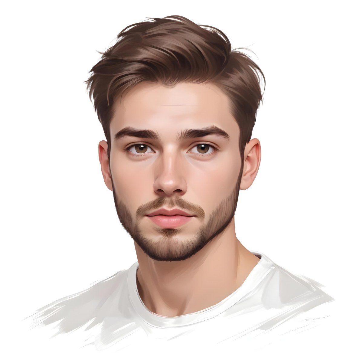 A White Man 25 Years Old With Brown Hair And A Short Beard Wearing A White T Shirt In A White Background 10 D3be