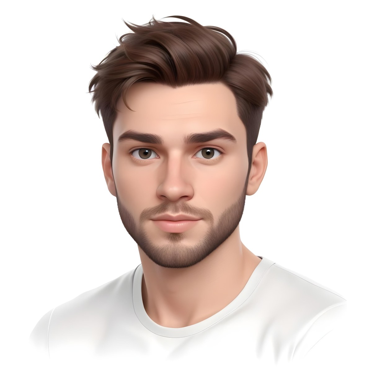 A White Man 25 Years Old With Brown Hair And A Short Beard Wearing A White T Shirt In A White Background 12 962c