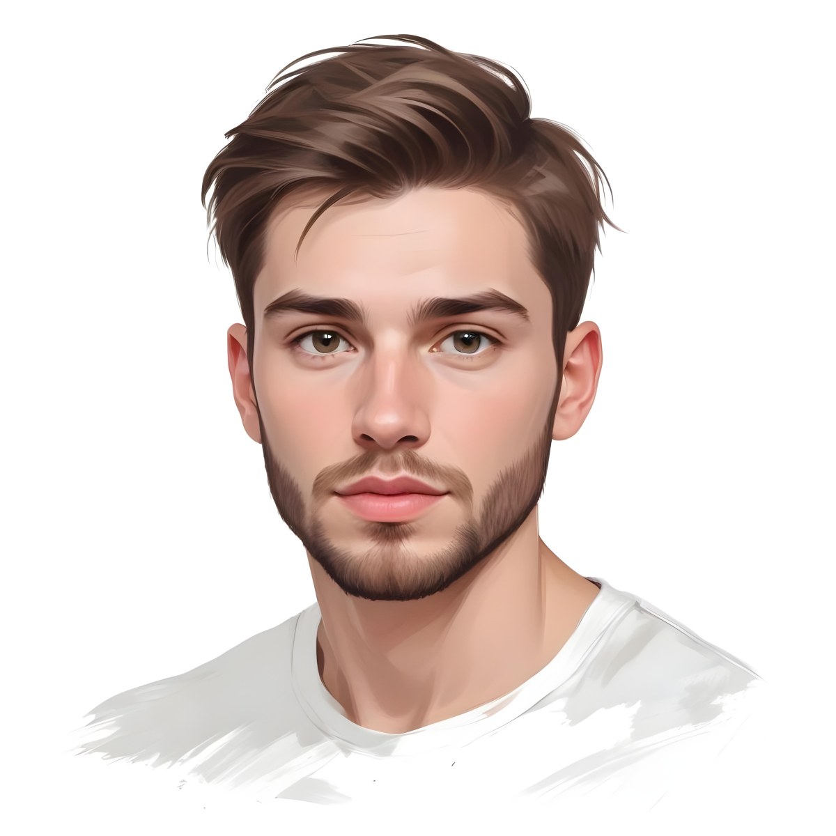 A White Man 25 Years Old With Brown Hair And A Short Beard Wearing A White T Shirt In A White Background 48 6e2f
