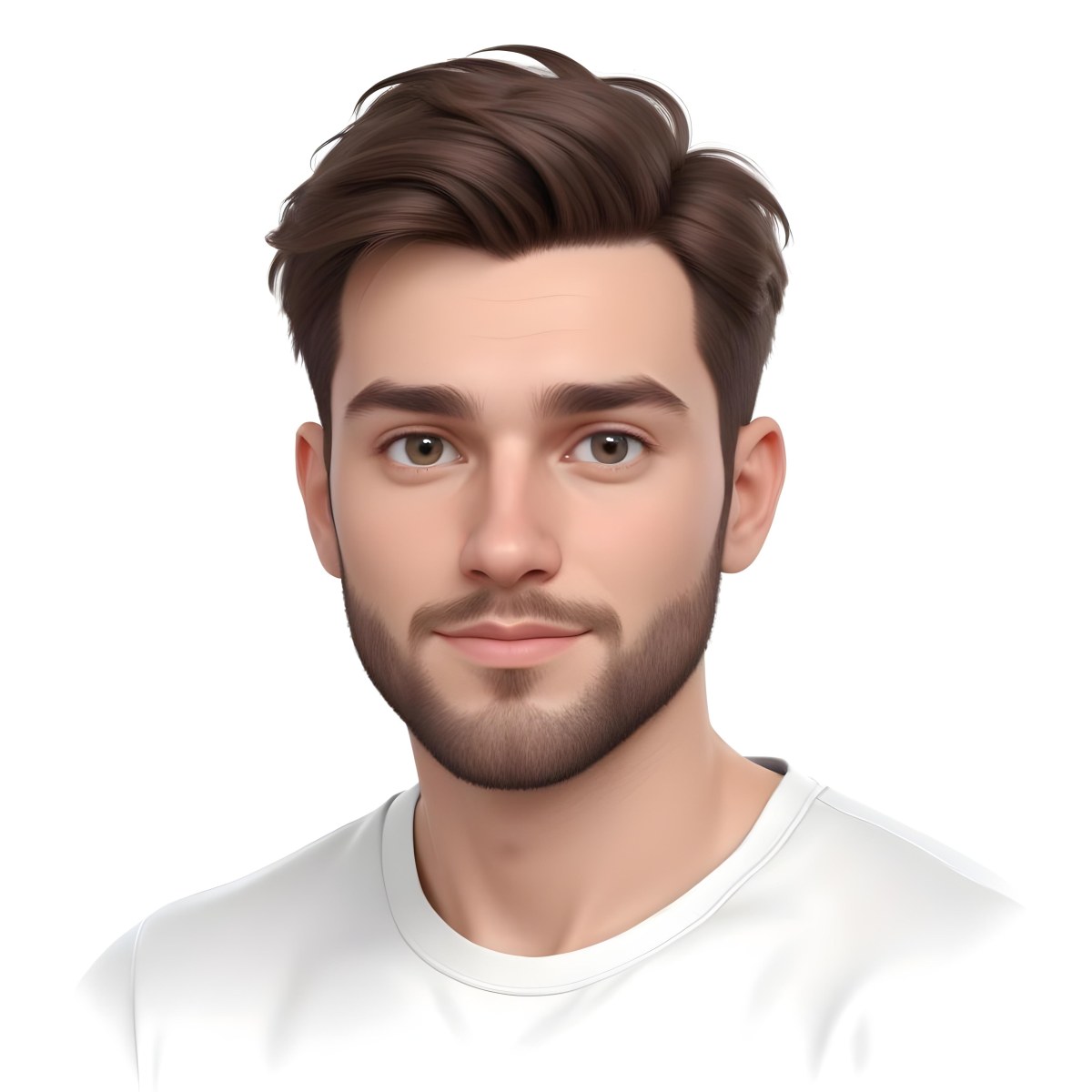 A White Man 25 Years Old With Brown Hair And A Short Beard Wearing A White T Shirt In A White Background 50 525d