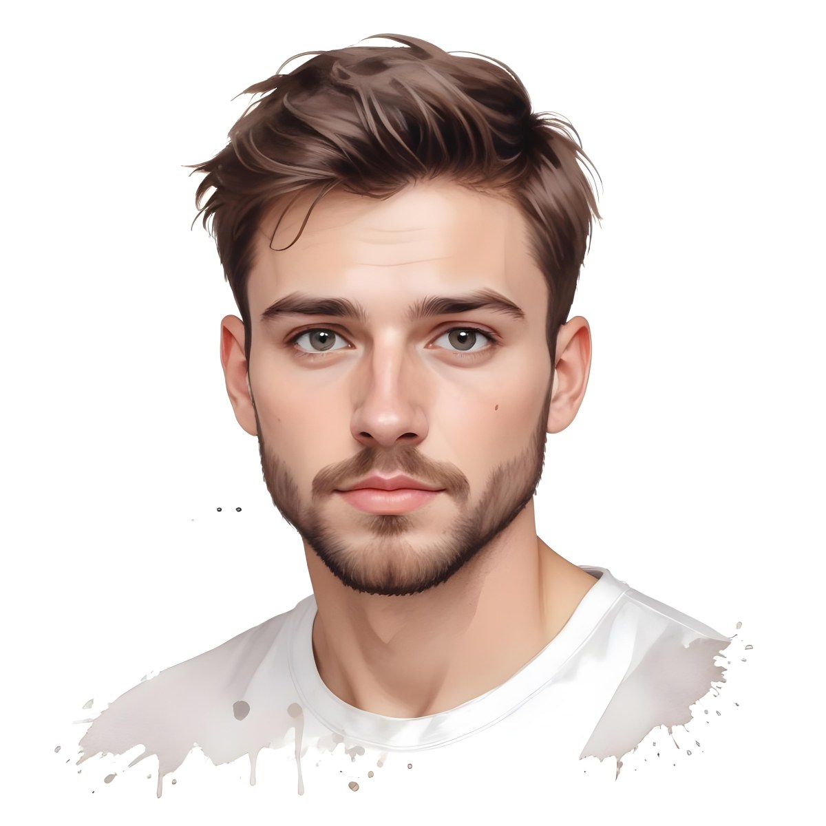 A White Man 25 Years Old With Brown Hair And A Short Beard Wearing A White T Shirt In A White Background 72 C56f