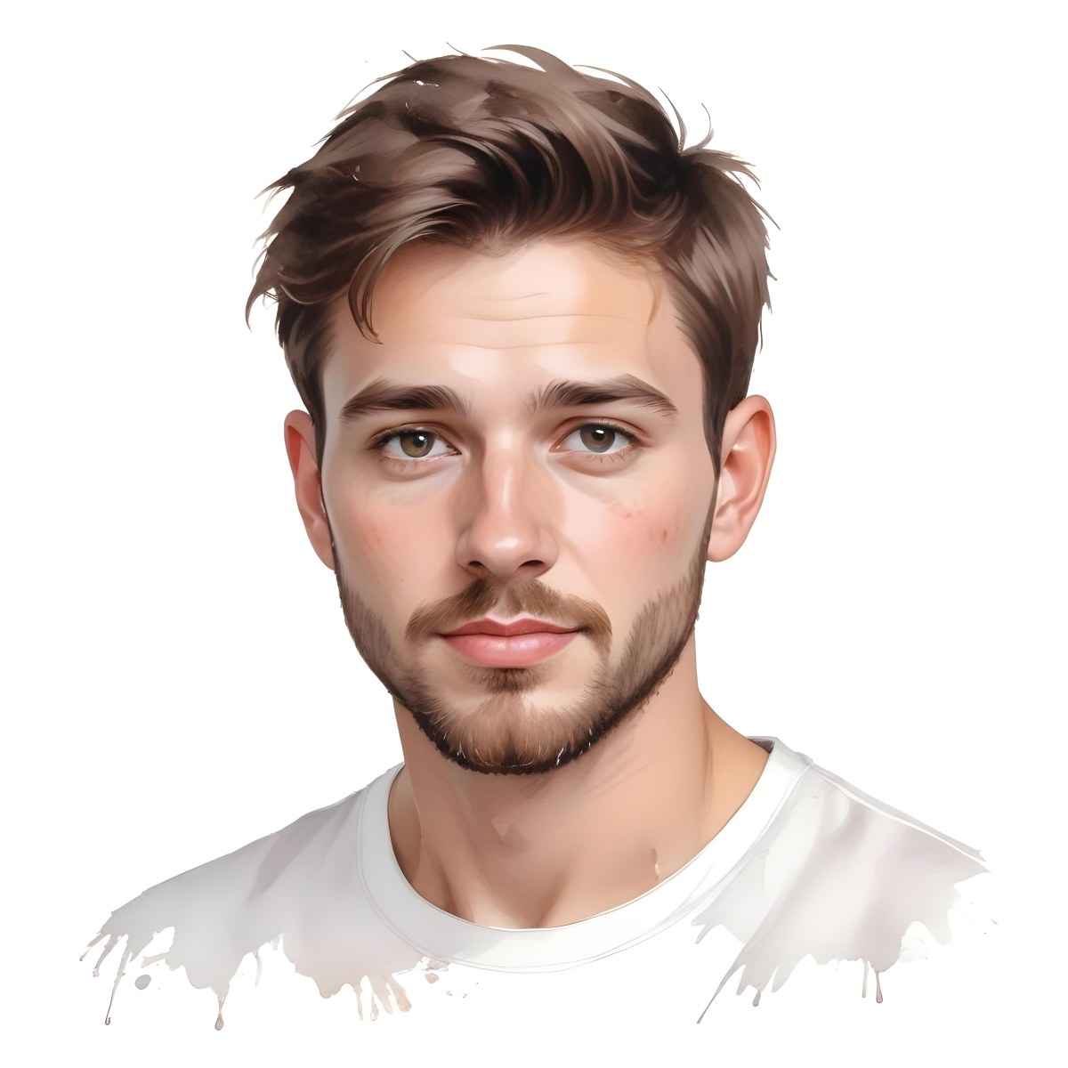A White Man 25 Years Old With Brown Hair And A Short Beard Wearing A White T Shirt In A White Background 78 Acd7