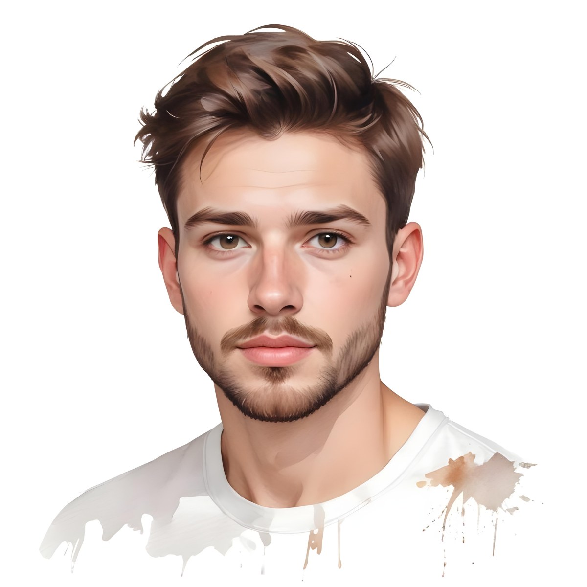A White Man 25 Years Old With Brown Hair And A Short Beard Wearing A White T Shirt In A White Background 80 2970