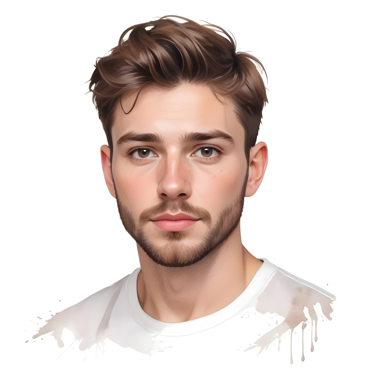 A White Man 25 Years Old With Brown Hair And A Short Beard Wearing A White T Shirt In A White Background 89 D3f3