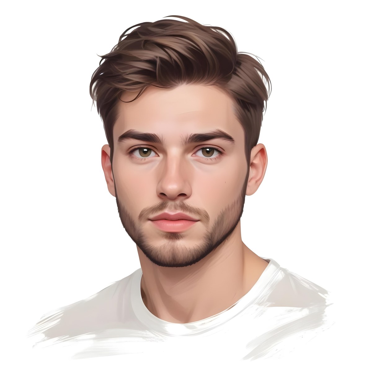 A White Man 25 Years Old With Brown Hair And A Short Beard Wearing A White T Shirt In A White Background 9 3446