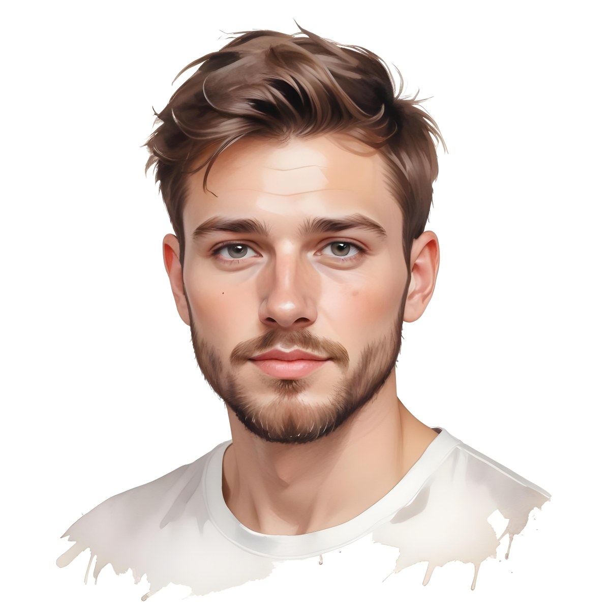 A White Man 25 Years Old With Brown Hair And A Short Beard Wearing A White T Shirt In A White Background 91 8c17