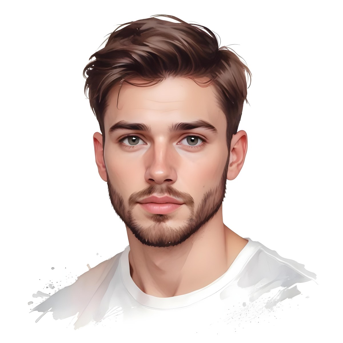 A White Man 25 Years Old With Brown Hair And A Short Beard Wearing A White T Shirt In A White Background 95 441d
