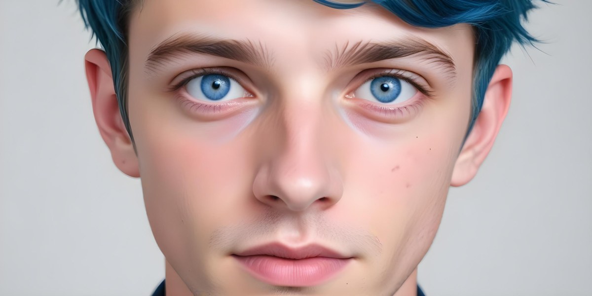 A White Man Age 25 With Blue Eyes And Short Blue Hair Close Up Of The Face White Background 7 78fe