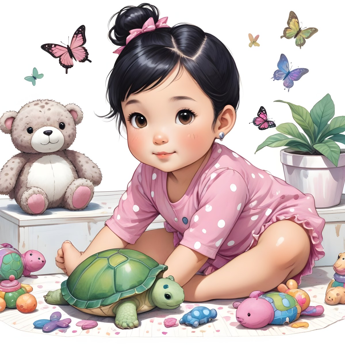 A Young Asian Girl With Black Hair In A Bun Wearin 4 27bc