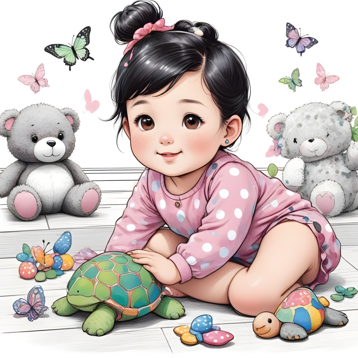 A Young Asian Girl With Black Hair In A Bun Wearin 5 Cf8d