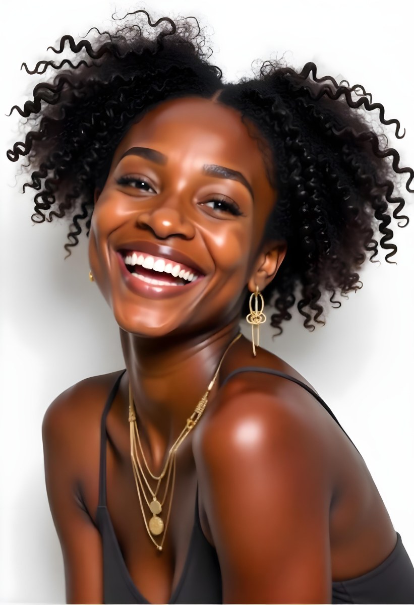 A Young Black Woman With Curly Dark Hair And A Warm Friendly Smile 8 A99f