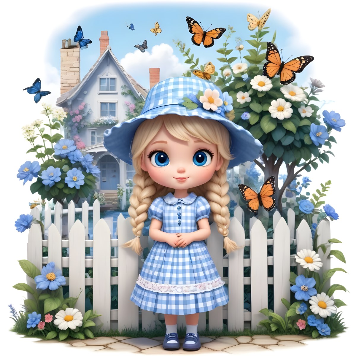 Adorable Cartoon Style A Young Girl With Large Blu 9 9057