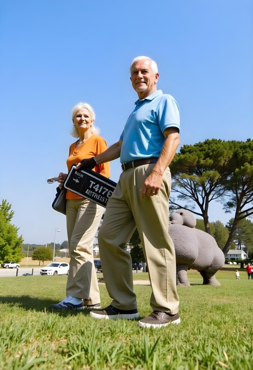 An Elderly Caucasian Couple A Man And A Woman Walking Together In A Grassy Field With Trees In The Background 8 3d22
