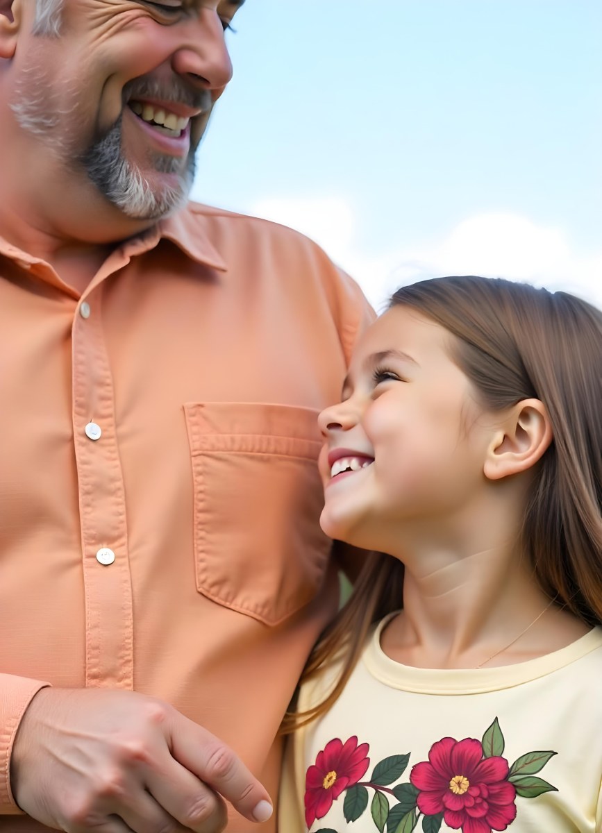 An Elderly Caucasian Man With A Long Gray Beard And A Younger Caucasian Woman With Long Dark Hair Smiling And Looking At Each Other In An Outdoor Setting 6 24b2