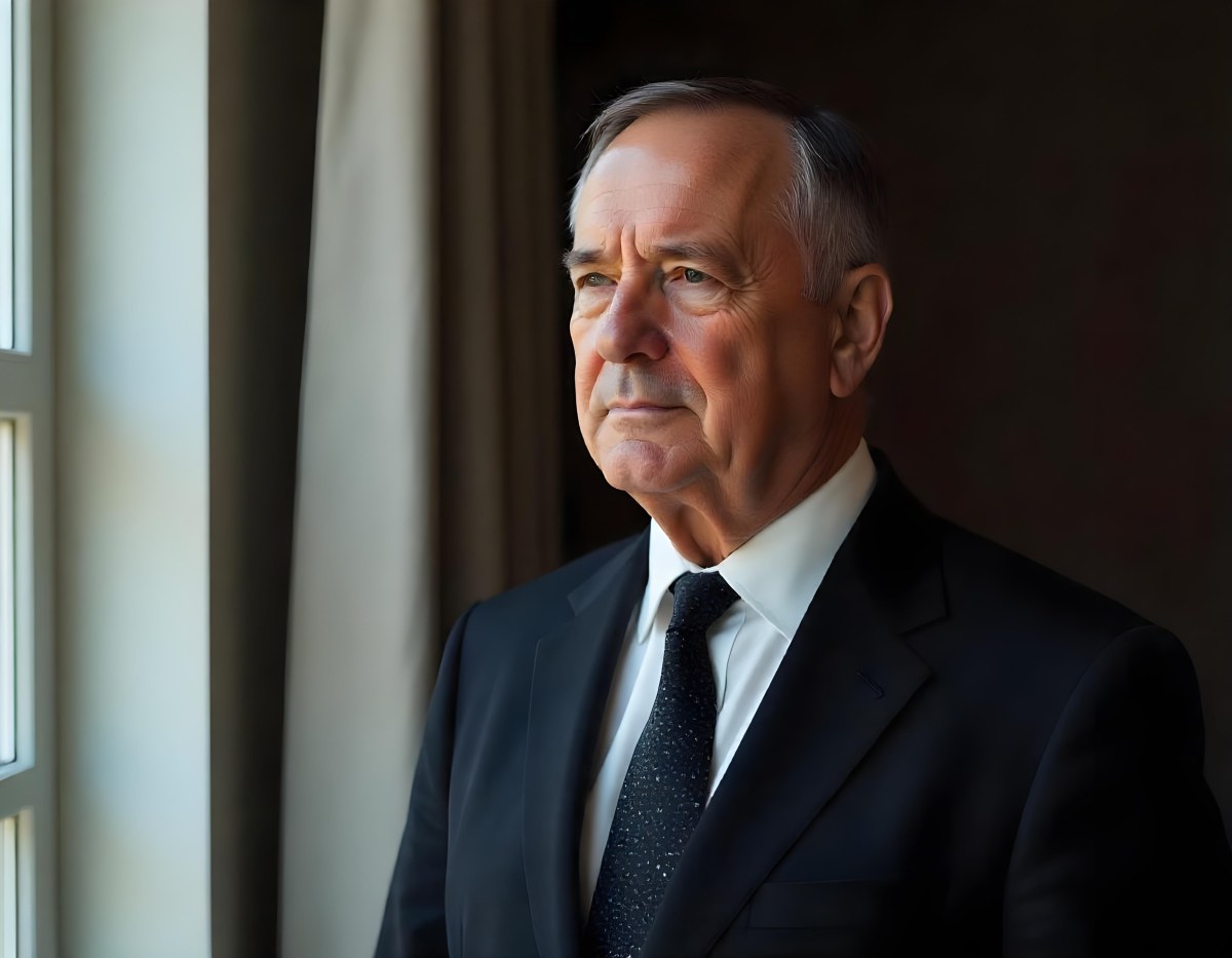 An Elderly Caucasian Man With Gray Hair Wearing A Dark Suit And Tie Standing In Front Of A Window 11 16e7