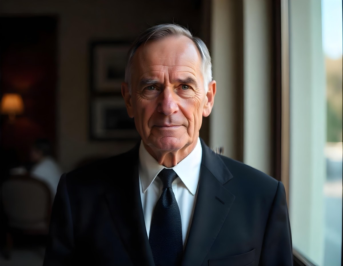 An Elderly Caucasian Man With Gray Hair Wearing A Dark Suit And Tie Standing In Front Of A Window 6 3a99